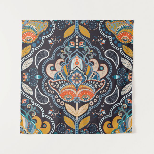 Tapiz Paisley floral seamless pattern. Dark backdrop wit (Anverso)