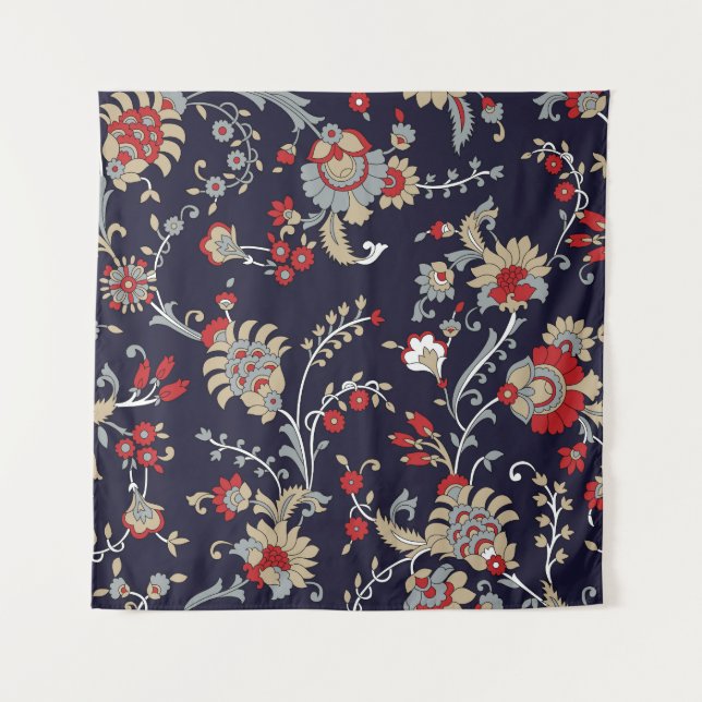 Tapiz Paisley indio, fondo marino, tradicional. (Anverso)