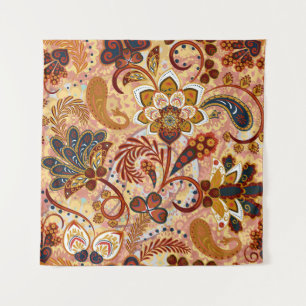 Tapiz Paisley indio: Marrón de cosecha floral