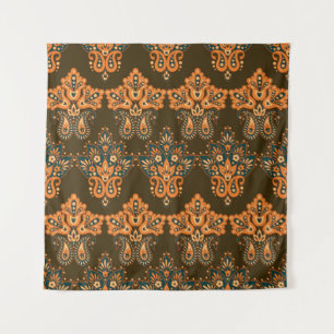 Tapiz Paisley textil asiática: Ilustracion de cosecha fl