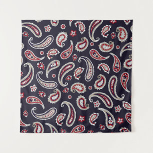 Tapiz Paisley tradicional india, patrón marino.