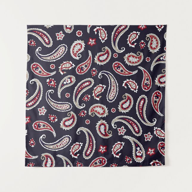 Tapiz Paisley tradicional india, patrón marino. (Anverso)