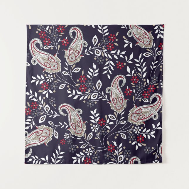 Tapiz Paisley tradicional india, patrón sin fisuras. (Anverso)