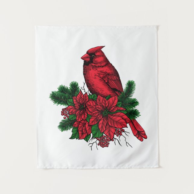 Tapiz Pájaro cardinal, ilustracion Navidad (Anverso)