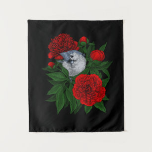 Tapiz Pájaro en un ramo de peonía rojo