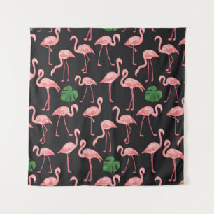 Tapiz pájaro flamingo con patrón de hojas de palma monst