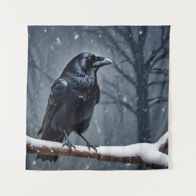 Tapiz Pájaro negro oscuro de raven (Anverso)