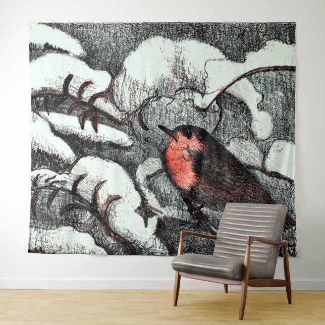 Tapiz Pájaro Robin de estilo Art Nouveau holandés en inv (In situ (horizontal))