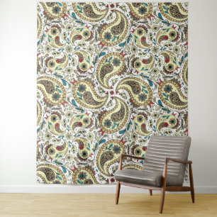 Tapiz Pájaros de paisley amarillos/marrones y blancos