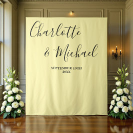 Tapiz Pale Yellow Script Minimalist Wedding Backdrop