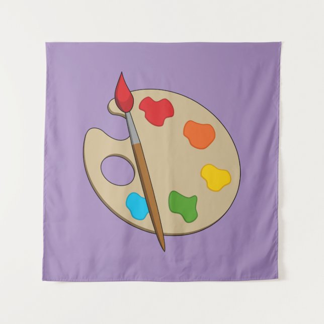 Tapiz Paleta de artista con pincel de pintura (Anverso)