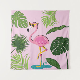 Tapiz Palm Flamingo deja diseño tropical