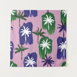 Tapiz Palm pintada, verde azul marino.