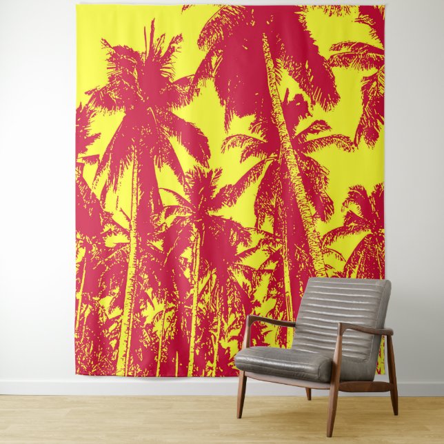 Tapiz Palm Trees Diseño Efecto Posterizado Rojo y Amaril (In situ)