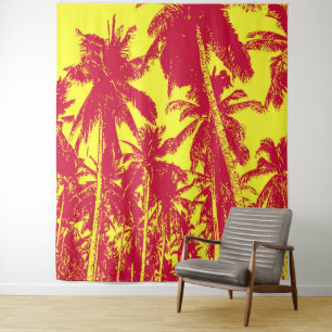 Tapiz Palm Trees Diseño Efecto Posterizado Rojo y Amaril