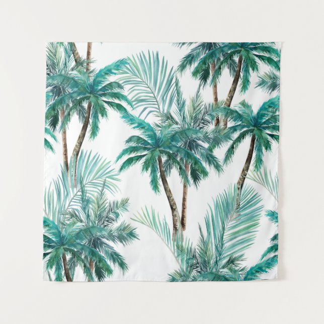 Tapiz Palm tropical: Patrón de jungla acuarela. (Anverso)