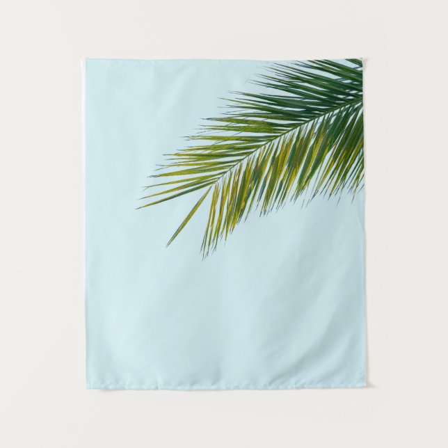 Tapiz Palma Tropical Verde en Azul Claro (Anverso)