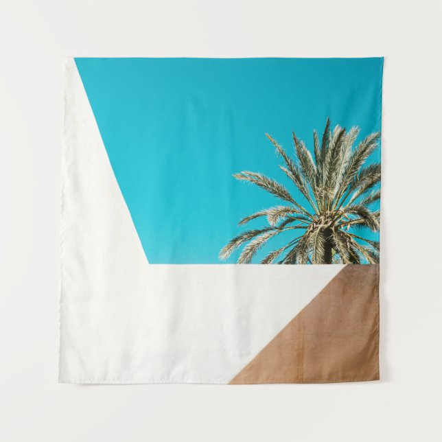 Tapiz Palmera verde bajo cielo azul por la mañana (Anverso)