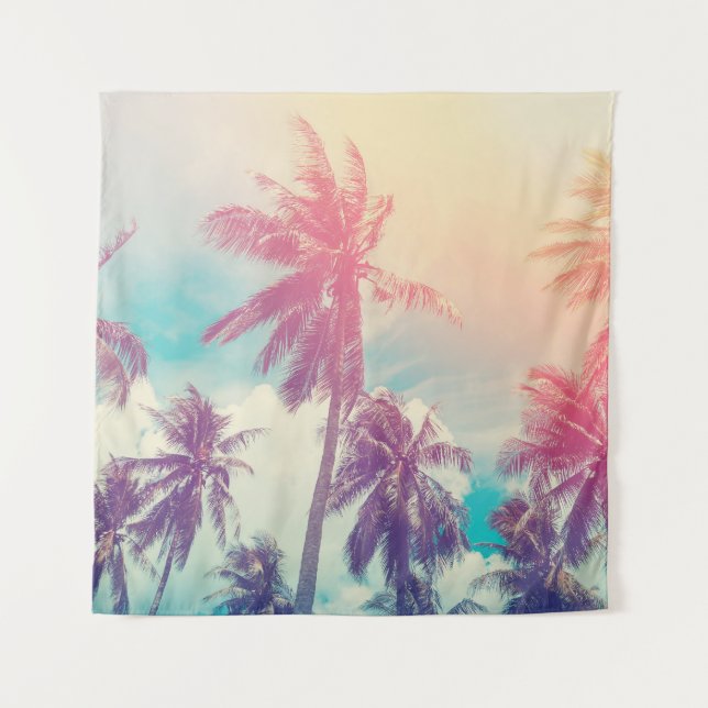 Tapiz Palmeras de silueta, abstracto de puesta de sol. (Anverso)