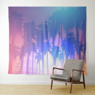 Tapiz Palmeras Tropicales Océano Silhouette