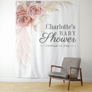Tapiz Pampas Grass Baby Shower Terracotta Backdrop