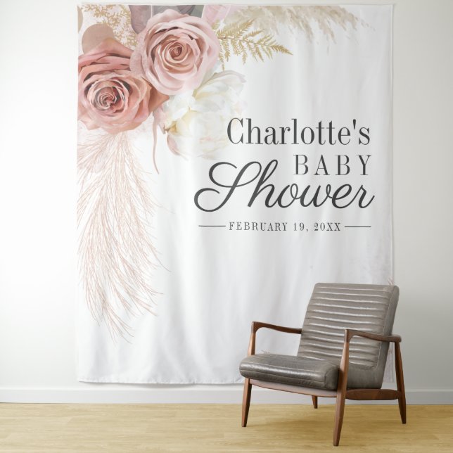 Tapiz Pampas Grass Baby Shower Terracotta Backdrop (In situ)