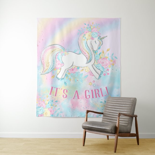Tapiz Pancarta de apoyo a la ducha de bebé de Unicorn (In situ)