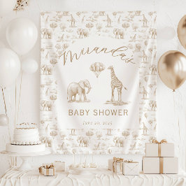 Tapiz Pancarta de Baby Shower Beige Safari Toile