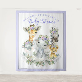 Tapiz Pancarta de Baby Shower Purple Safari con fondo XL