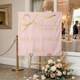Tapiz Pancarta de bienvenida de boda con cinta rosa y do