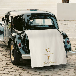 Tapiz Pancarta de coche de boda de marfil y oro Acaba de