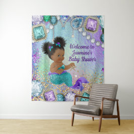 Tapiz Pancarta de fondo de Afro Mermaid Baby Shower