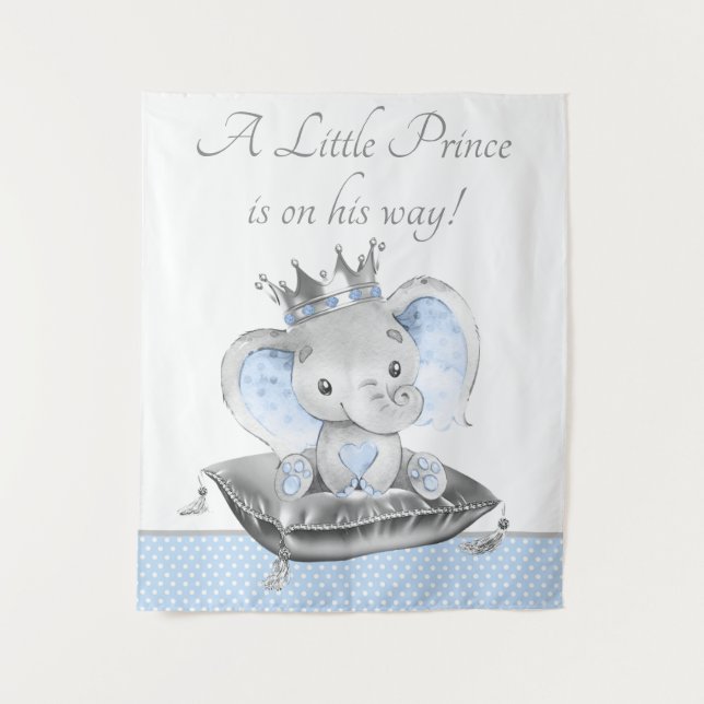 Tapiz Pancarta de fondo de Baby Shower Boy Elephant Prin (Anverso)