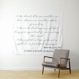 Tapiz Pancarta de fondo de boda con Biblia Romanos 12:10