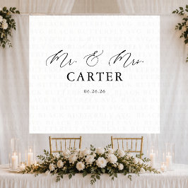 Tapiz Pancarta de Fondo de Boda con Letra Clásica Sr. y 
