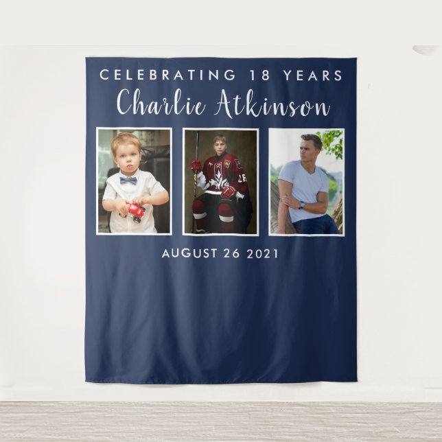 Tapiz Pancarta de fondo de colaje de fotos para cumpleañ (Anverso)