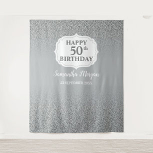 Tapiz Pancarta de fondo de cumpleaños con brillo platead