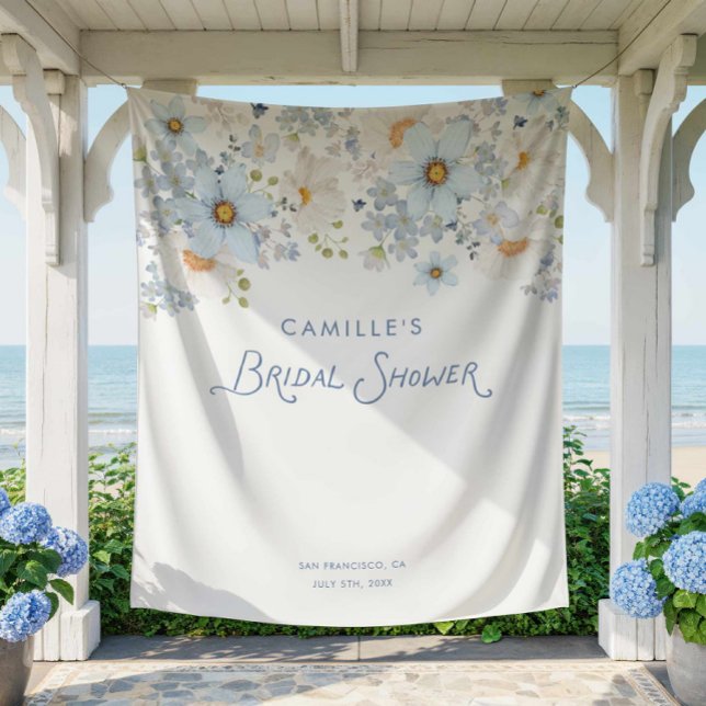 Tapiz Pancarta de Fondo de Fiesta de Despedida de Solter (Blue Floral Garden Bridal Shower Backdrop)