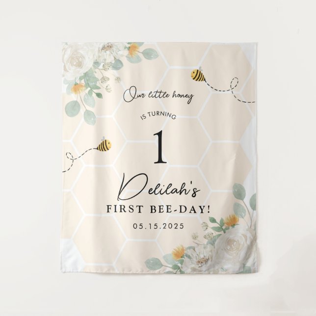 Tapiz Pancarta de fondo de nuestro bebe de miel de prime (Anverso)