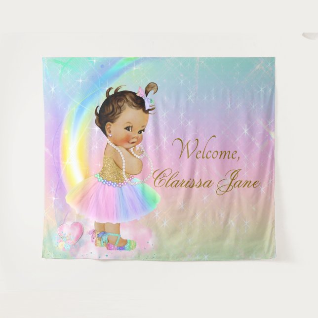Tapiz Pancarta de fondo de Rainbow Baby Shower Chica de  (Anverso (horizontal))
