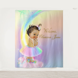 Tapiz Pancarta de fondo de Rainbow Baby Shower Chica de 