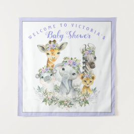 Tapiz Pancarta de fondo para baby shower Safari púrpura 