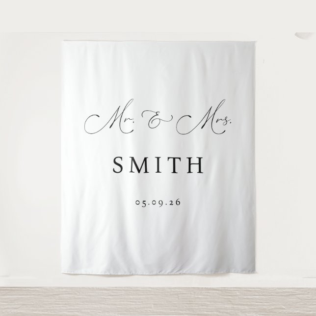 Tapiz Pancarta de fondo personalizada de boda para Sr. y (Anverso)