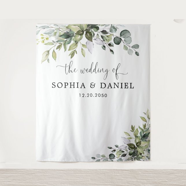 Tapiz Pancarta de fondos de boda de eucalipto  (Anverso)