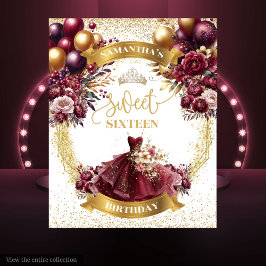 Tapiz Pancarta de oro de Borgoña con globo Purpurina 16