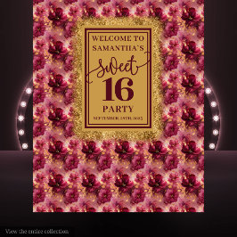Tapiz Pancarta de oro Glamoroso Sweet 16 Rubor Burgundy