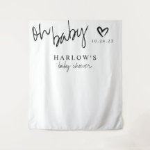 Pancarta moderna de Baby Shower en blanco y negro