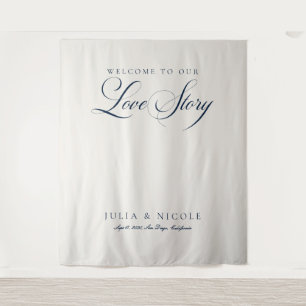 Tapiz Pancartas de fondo de boda con caligrafía azul clá