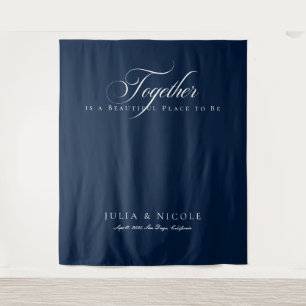 Tapiz Pancartas de fondo de boda con caligrafía azul clá