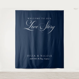 Tapiz Pancartas de fondo de boda con caligrafía azul clá